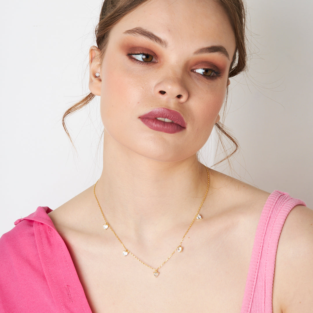 Beşli Kalpli Su Damlası Kolye - 925 GÜMÜŞ