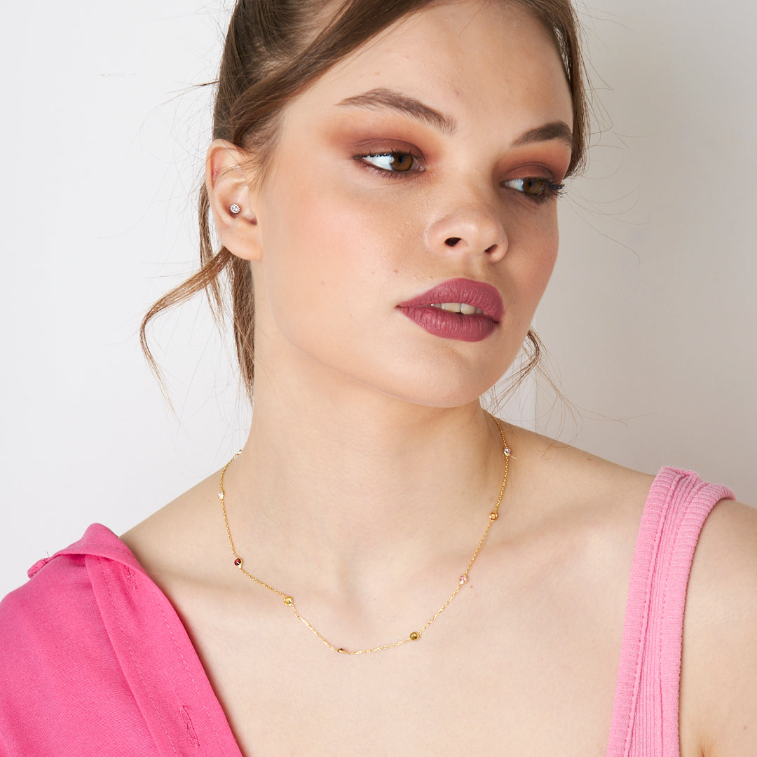 Renkli Taşlı Zincir Kolye - 925 GÜMÜŞ