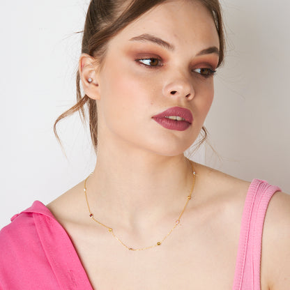 Renkli Taşlı Zincir Kolye - 925 GÜMÜŞ