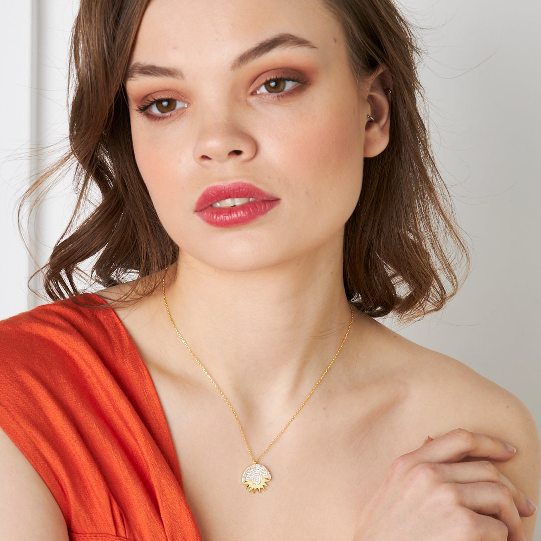 Taşlı Güneş Kolyesi - 925 GÜMÜŞ