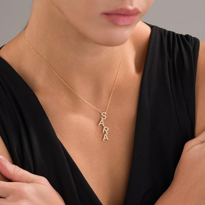 DİKEY İSİM TAŞLI HARF KOLYE -925 GÜMÜŞ