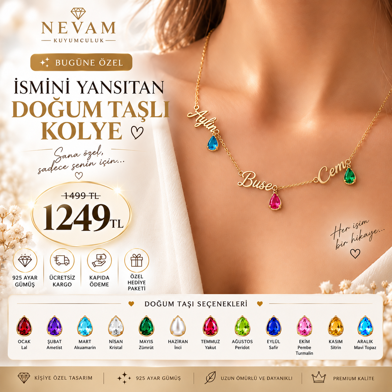 Üç İsim, Tek Hikâye ❤️ | Doğum Taşlı Kişiye Özel Kolye