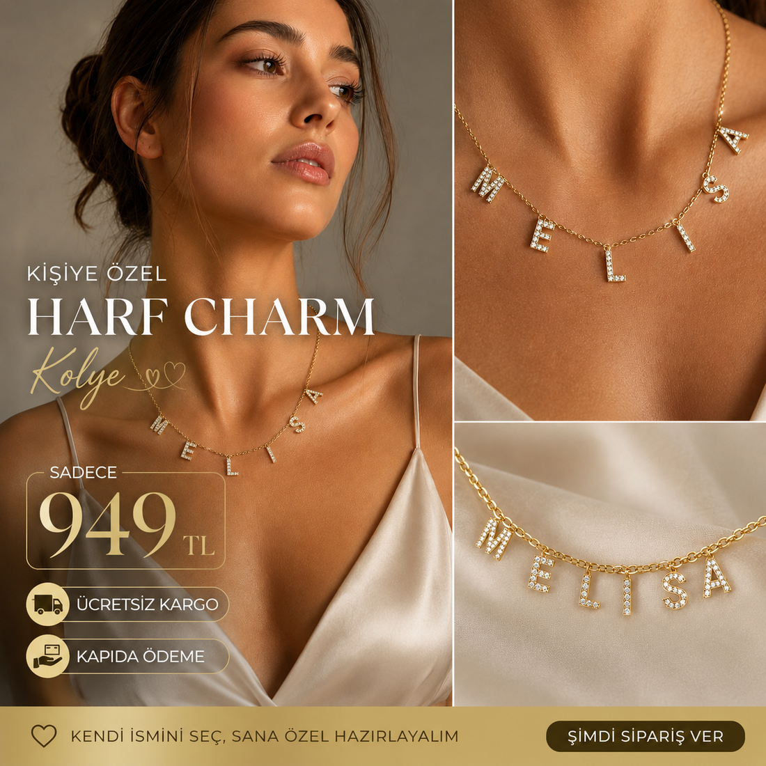 Kişiye Özel Harf Charm Kolye | 925 Ayar Gümüş