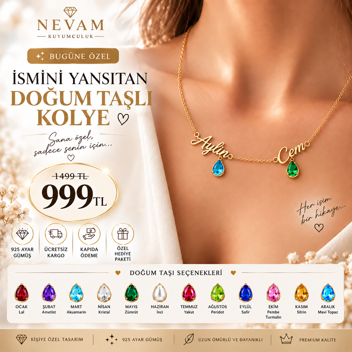 İki İsim, Tek Hikâye ❤️ | Doğum Taşlı Kişiye Özel Kolye