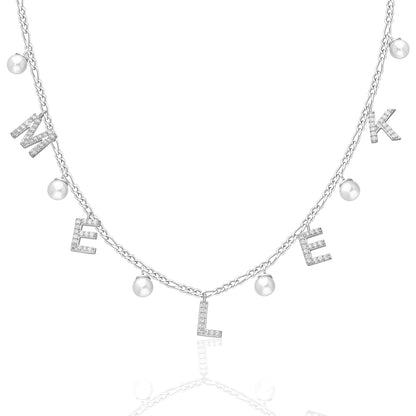 Figaro İnci Taşlı İsim Kolye - 925 GÜMÜŞ