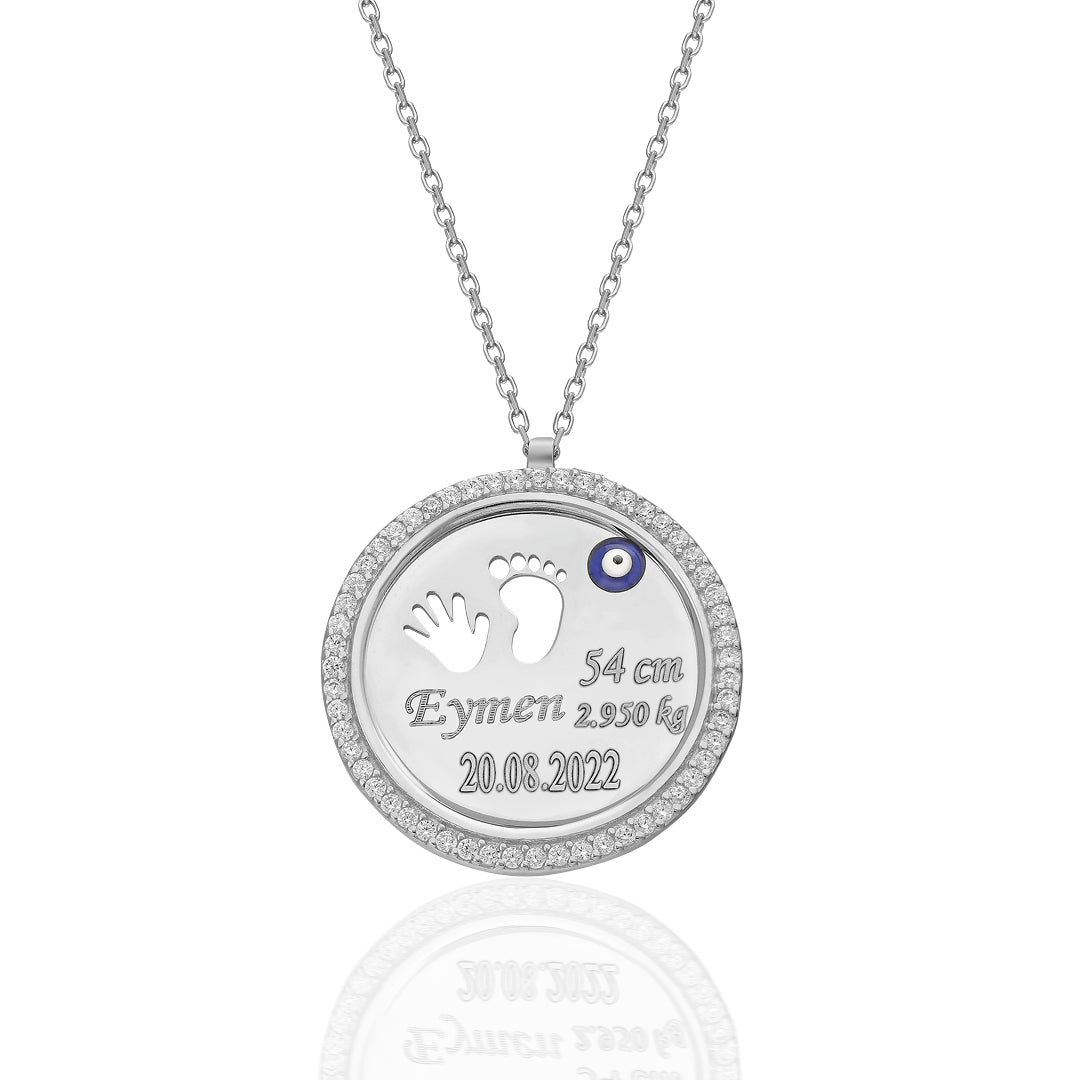 Taşlı Plaka Doğum Kolye - 925 GÜMÜŞ