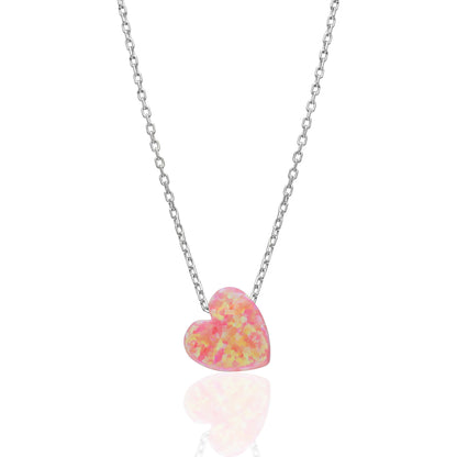 Orijinal Pembe Opal Kalp Kolye - 925 GÜMÜŞ