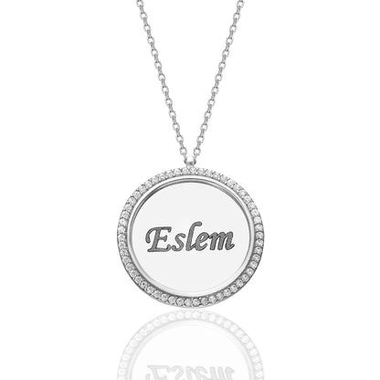 Tek Sıra Taşlı Plaka İsim Kolye - 925 GÜMÜŞ