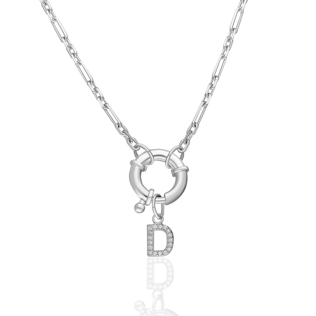 Gemici Kilitli Taşlı Harf Kolye - 925 GÜMÜŞ