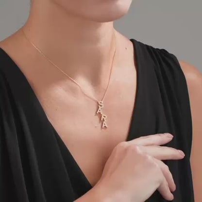 DİKEY İSİM TAŞLI HARF KOLYE -925 GÜMÜŞ