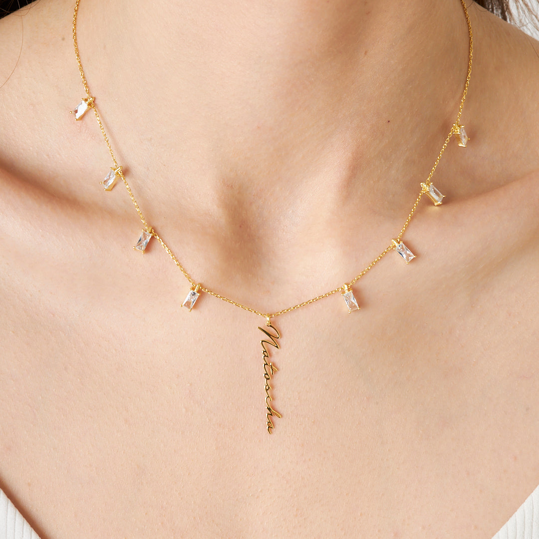 Baget Taşlı İsimli Kolye - 925 GÜMÜŞ