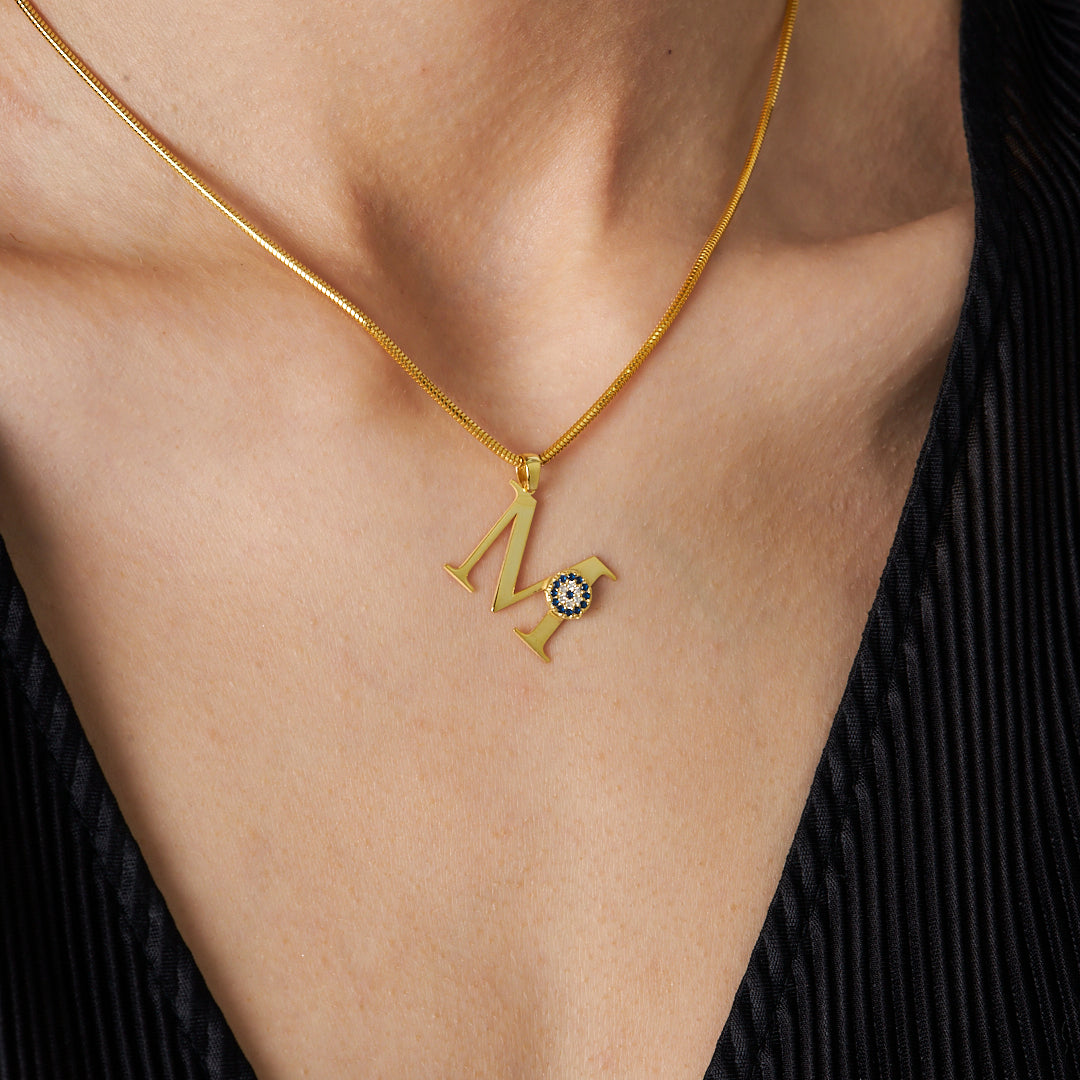 Nazar Detay Harfli Kolye - 925 GÜMÜŞ