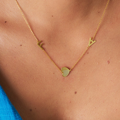 İsimli Kolye - Kalp ve İki Harfli Kolye - 925 GÜMÜŞ