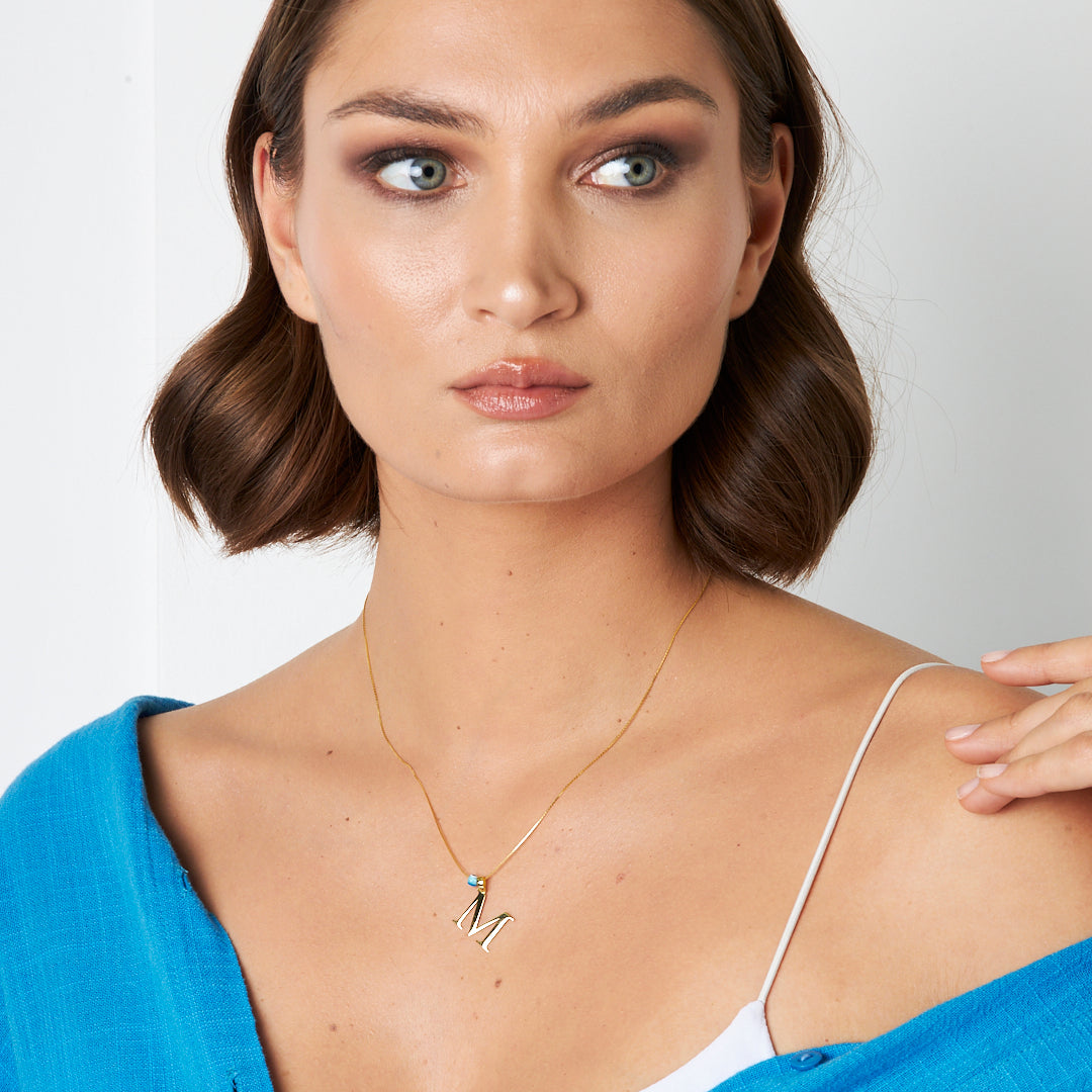 Nazar Yan Harfli Kolye - 925 GÜMÜŞ