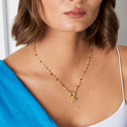 Nazar Harfli Rengarenk Kolye - 925 GÜMÜŞ