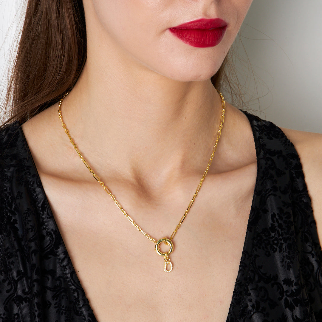 Gemici Kilitli Taşlı Harf Kolye - 925 GÜMÜŞ