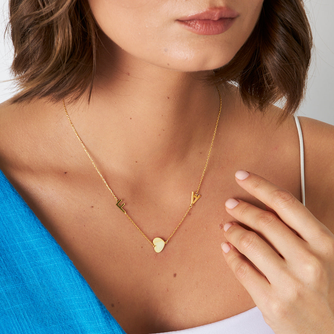 İsimli Kolye - Kalp ve İki Harfli Kolye - 925 GÜMÜŞ