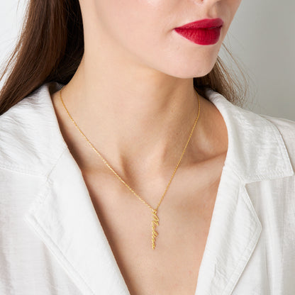 İsim Yazılı Dikey Kolye - 925 GÜMÜŞ