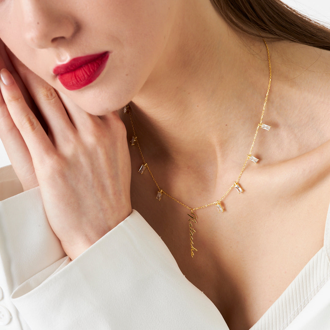 Baget Taşlı İsimli Kolye - 925 GÜMÜŞ