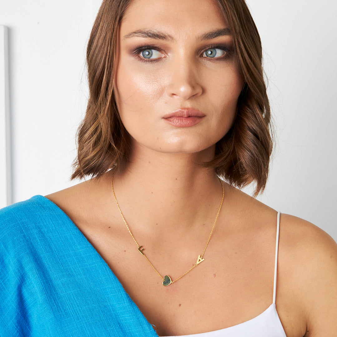 İsimli Kolye - Kalp ve İki Harfli Kolye - 925 GÜMÜŞ