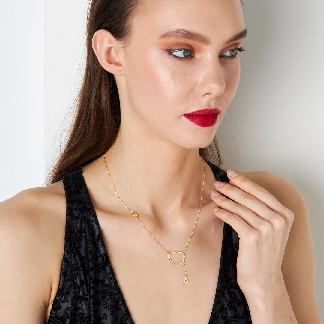 Kalpli Harf Sallantılı Kolye - 925 GÜMÜŞ