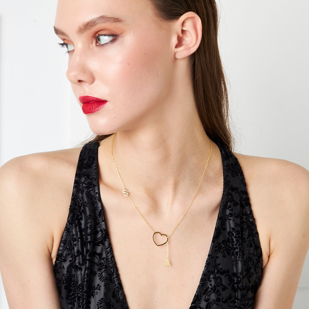 Kalpli Harf Sallantılı Kolye - 925 GÜMÜŞ