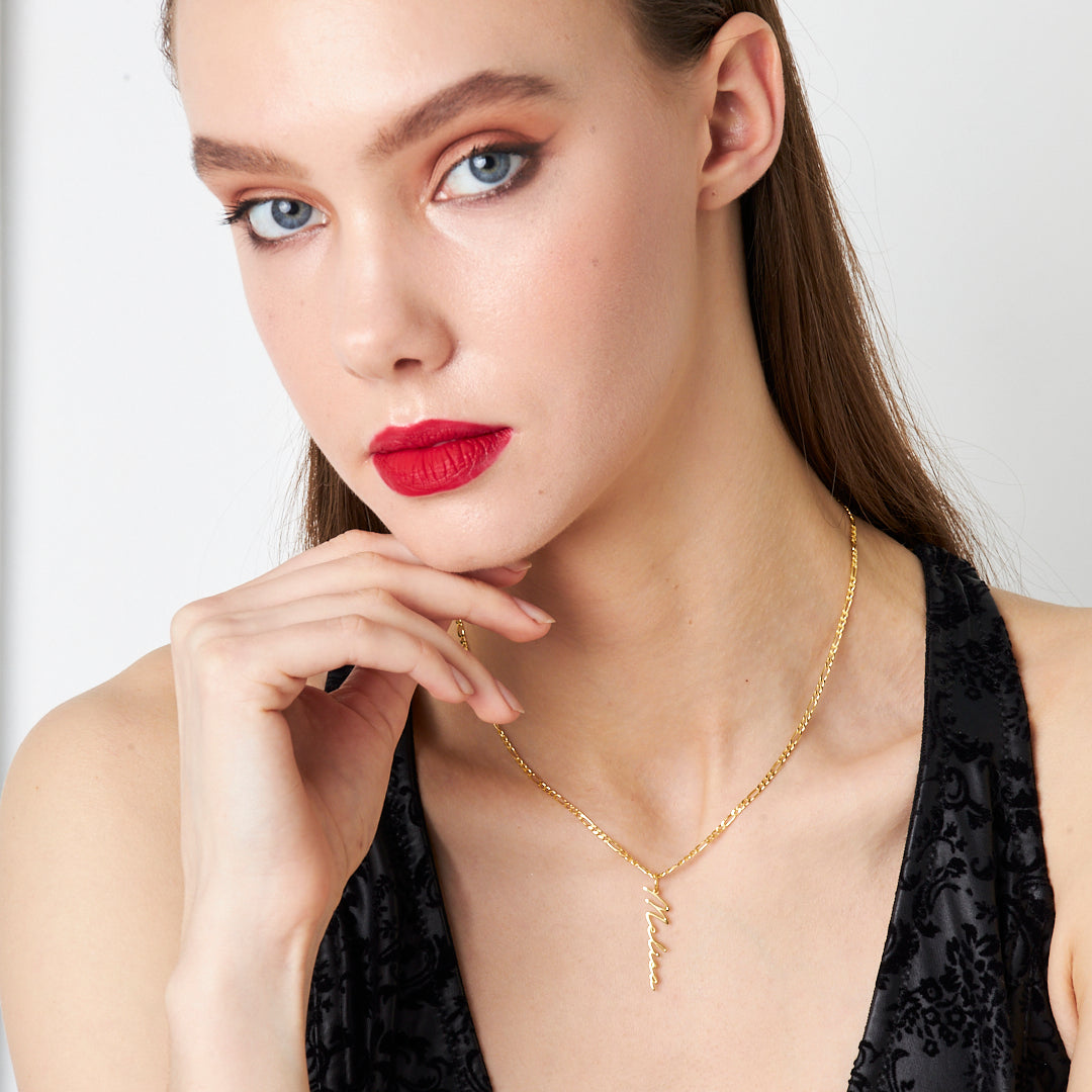 Dikey Tasarımlı İsim Kolye - 925 GÜMÜŞ