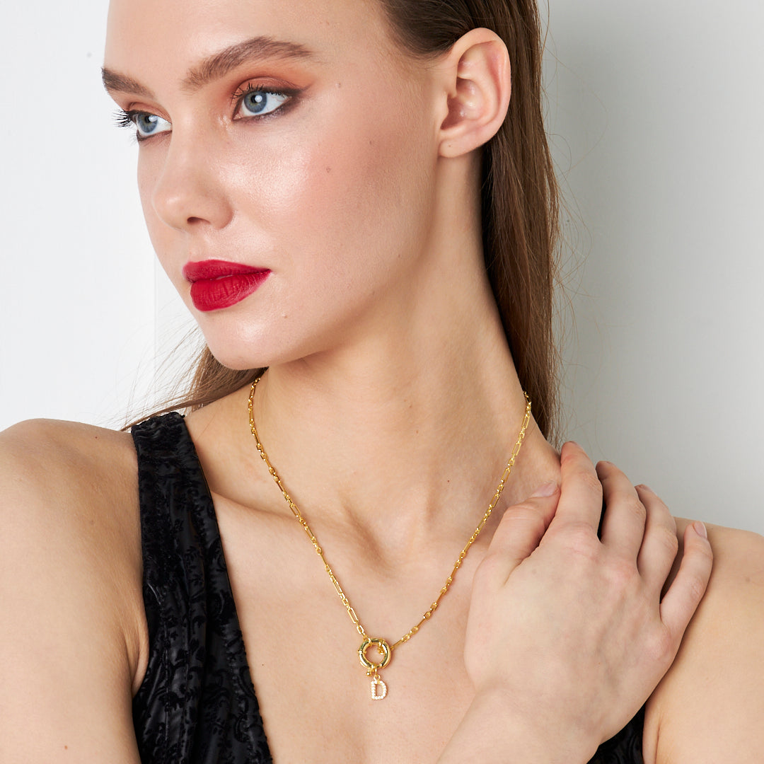 Gemici Kilitli Taşlı Harf Kolye - 925 GÜMÜŞ