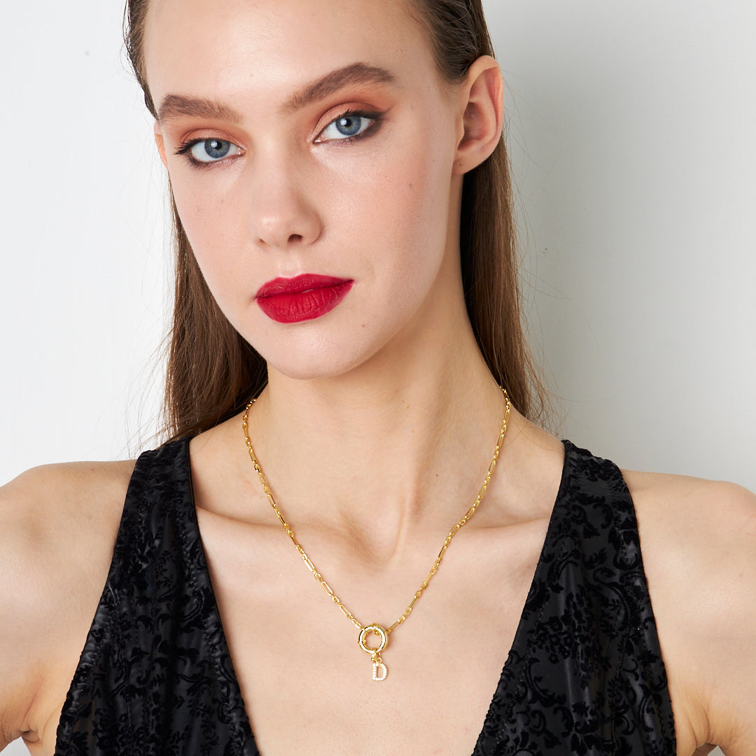 Gemici Kilitli Taşlı Harf Kolye - 925 GÜMÜŞ