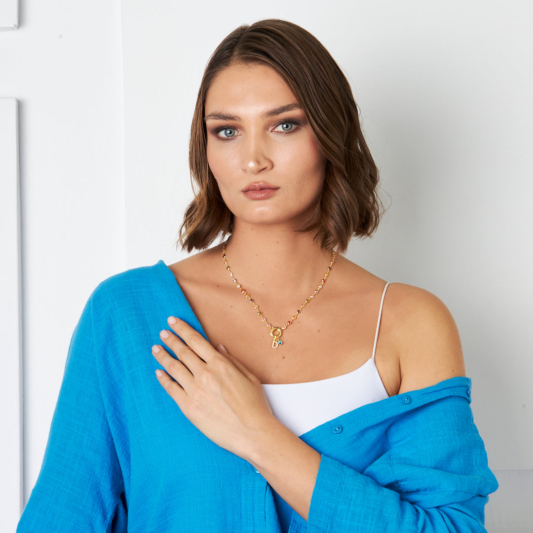 Nazar Harfli Rengarenk Kolye - 925 GÜMÜŞ